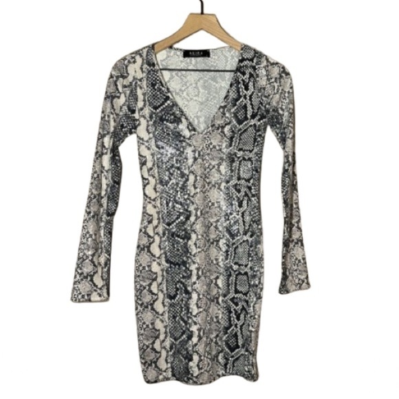 Women's M AKIRA Snakeskin Sequin Dress Bodycon Stretchy V Neck - Picture 1 of 9